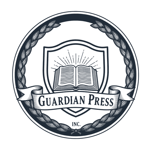 Guardian Press seal: an open book on a shield, encircled by a laurel wreath